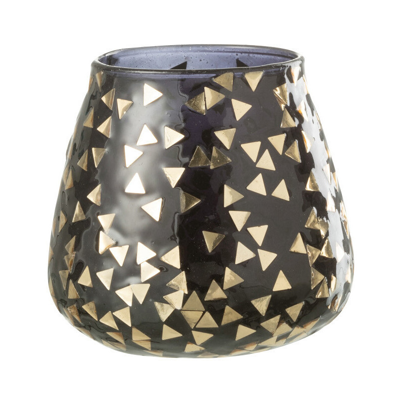 Photophore en verre noir motif Triangles dorés 9 cm - 1