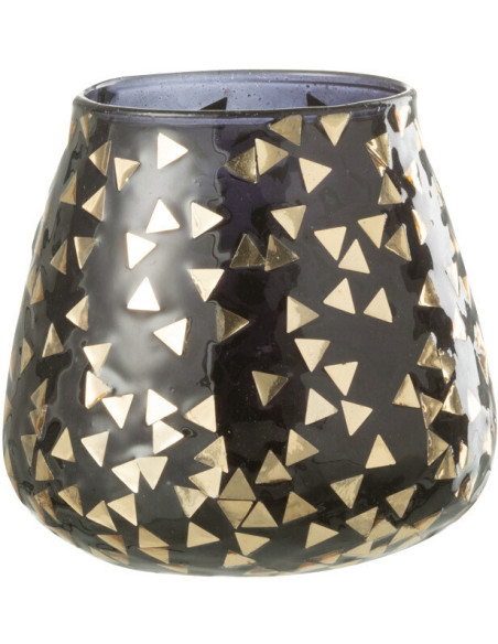 Photophore en verre noir motif Triangles dorés 9 cm - 1