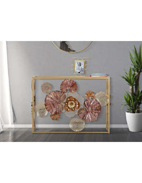 Console moderne Rectangulaire en Métal Doré Verre Redy 