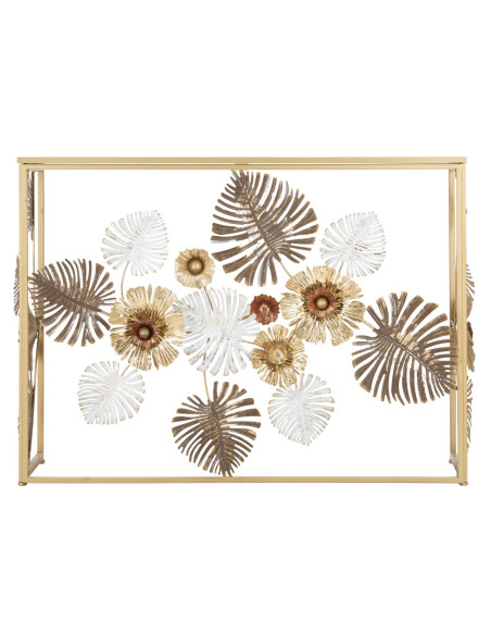 Console moderne Rectangulaire en Métal Doré Miroir Motif feuilles Floris 