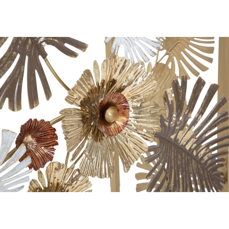 Console moderne Rectangulaire en Métal Doré Miroir Motif feuilles Floris 