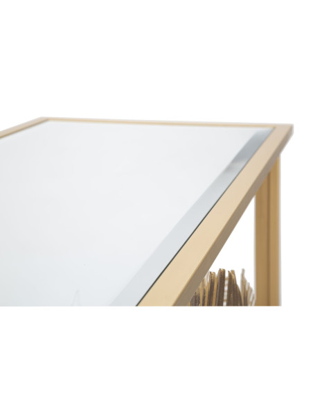 Console moderne Rectangulaire en Métal Doré Miroir Motif feuilles Floris 