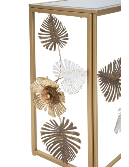 Console moderne Rectangulaire en Métal Doré Miroir Motif feuilles Floris 