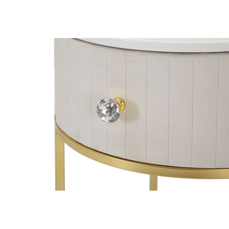 Chevet moderne 1 tiroir 1 étagère en Velours Blanc crème Métal Doré Bois de pin Blanc Effet marbre Montpellier Mauro Ferretti - 