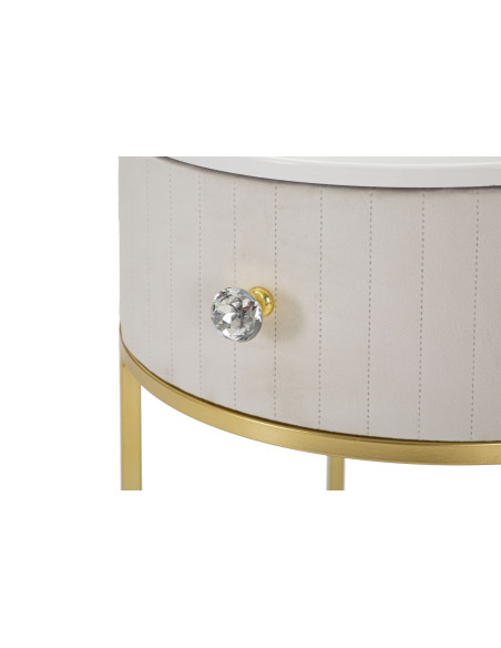 Chevet moderne 1 tiroir 1 étagère en Velours Blanc crème Métal Doré Bois de pin Blanc Effet marbre Montpellier Mauro Ferretti - 
