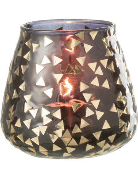 Photophore en verre noir motif Triangles dorés 9 cm - 3