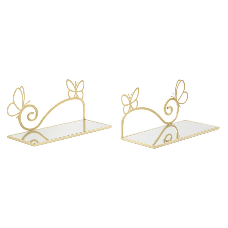 Étagère murale originale Papillons en Métal Doré Miroir Butterfly (Lot de 2) 