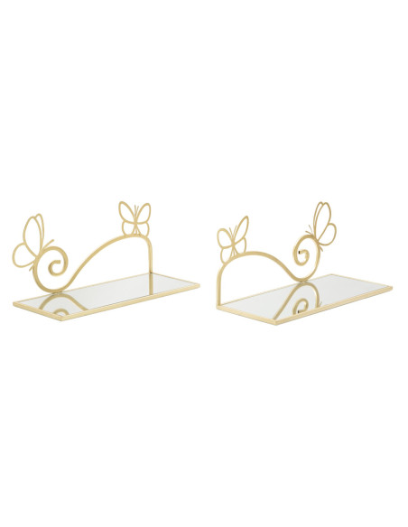 Étagère murale originale Papillons en Métal Doré Miroir Butterfly (Lot de 2) 