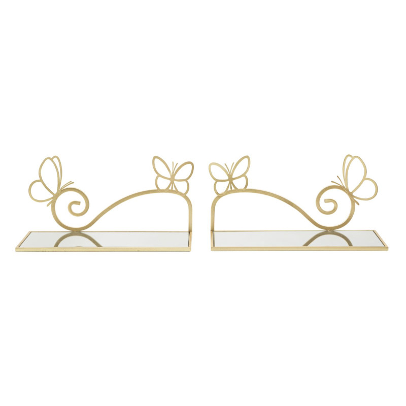 Étagère murale originale Papillons en Métal Doré Miroir Butterfly (Lot de 2) 