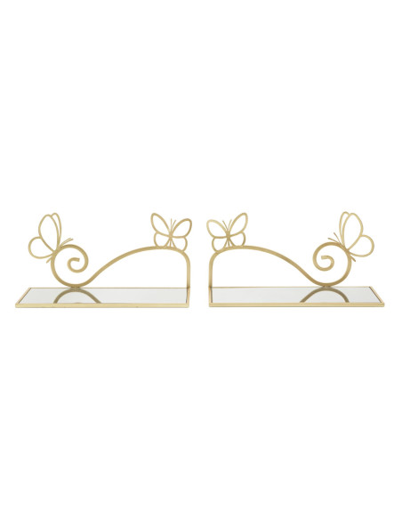 Étagère murale originale Papillons en Métal Doré Miroir Butterfly (Lot de 2) 
