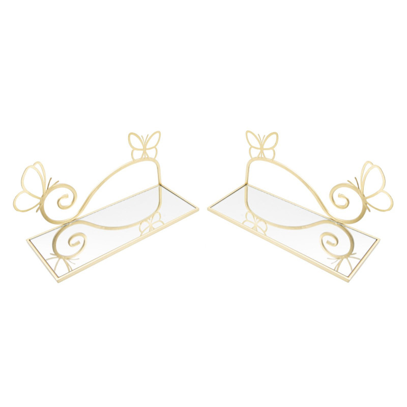 Étagère murale originale Papillons en Métal Doré Miroir Butterfly (Lot de 2) 