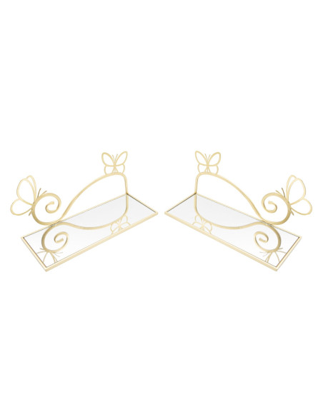Étagère murale originale Papillons en Métal Doré Miroir Butterfly (Lot de 2) 