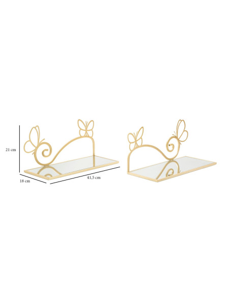 Étagère murale originale Papillons en Métal Doré Miroir Butterfly (Lot de 2) 