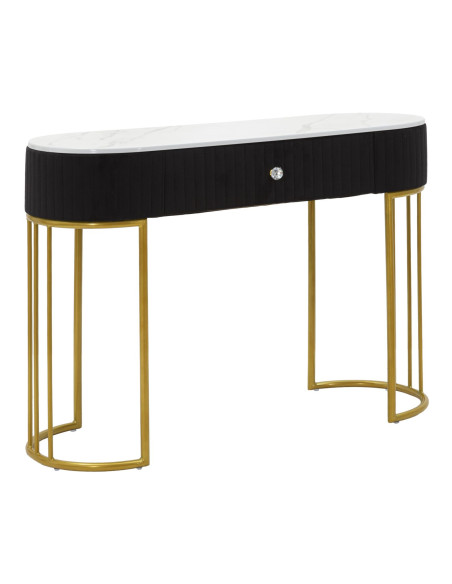 Console moderne Arrondie 1 tiroir en Velours Noir Métal Doré Bois Blanc Effet marbre Montpellier 