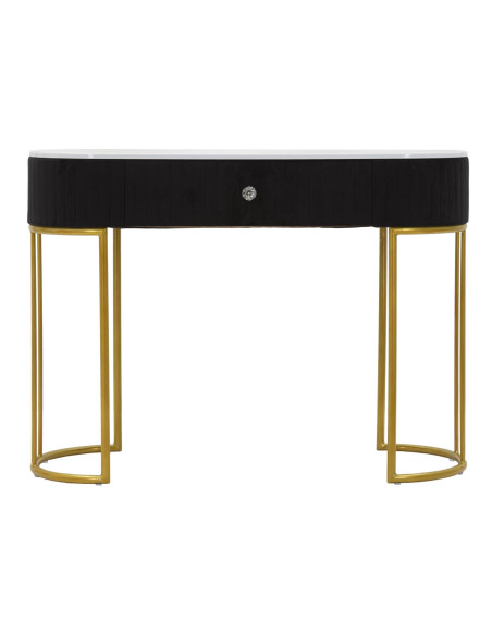 Console moderne Arrondie 1 tiroir en Velours Noir Métal Doré Bois Blanc Effet marbre Montpellier 