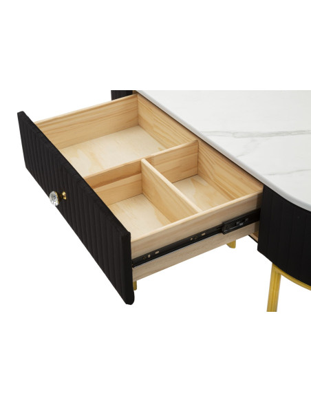 Console moderne Arrondie 1 tiroir en Velours Noir Métal Doré Bois Blanc Effet marbre Montpellier 