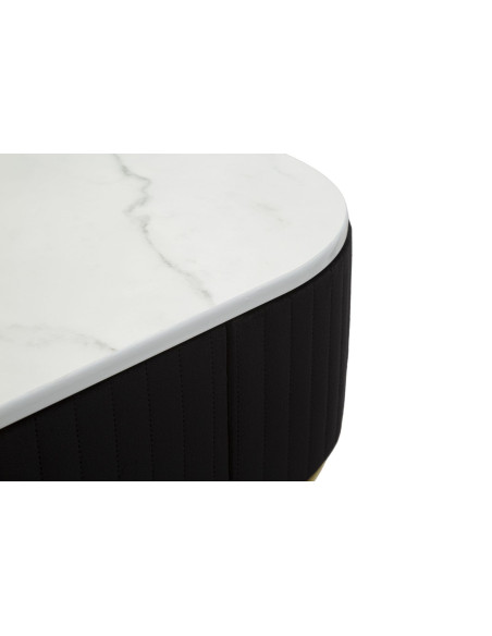 Console moderne Arrondie 1 tiroir en Velours Noir Métal Doré Bois Blanc Effet marbre Montpellier 