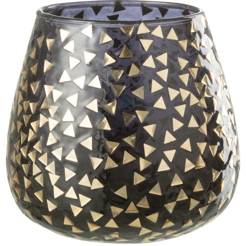 Photophore en verre noir motif Triangles dorés 11 cm - 1