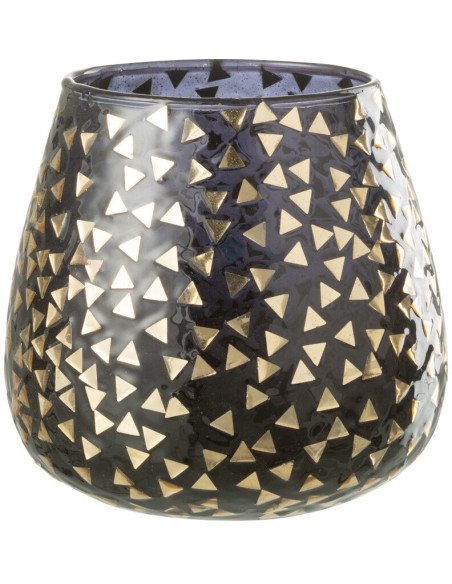 Photophore en verre noir motif Triangles dorés 11 cm - 1