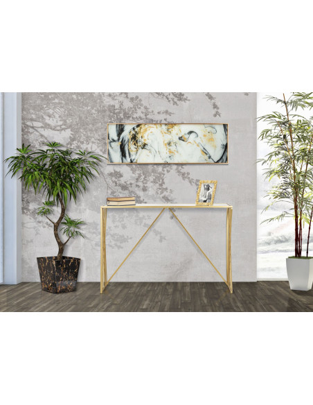 Console moderne Rectangulaire 2 niveaux en Métal Doré Miroir Easy 