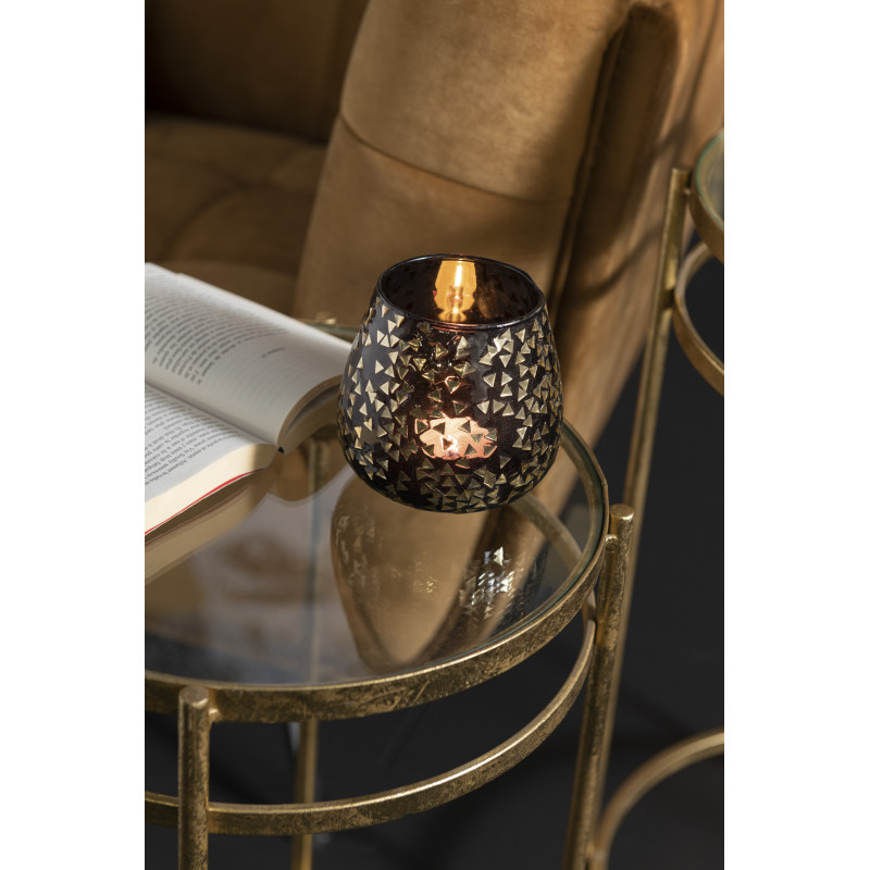 Photophore en verre noir motif Triangles dorés 11 cm - 2