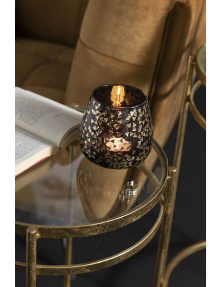 Photophore en verre noir motif Triangles dorés 11 cm - 2