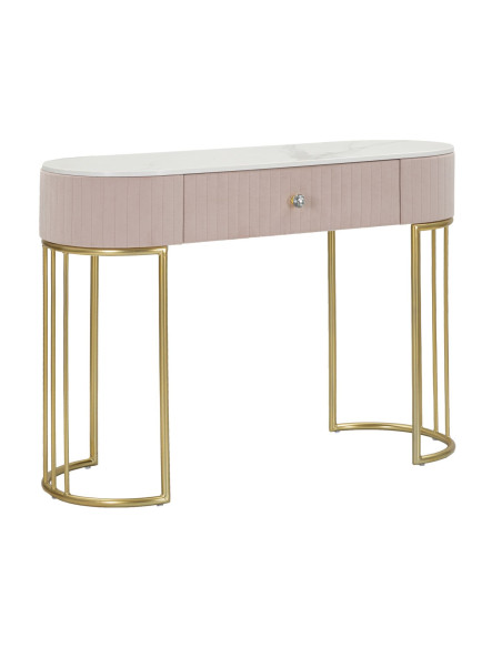 Console moderne Arrondie 1 tiroir en Velours Rose Métal Doré Bois de pin Blanc Effet marbre Montpellier 