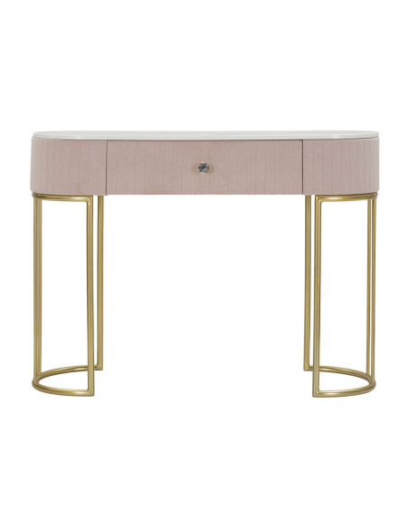 Console moderne Arrondie 1 tiroir en Velours Rose Métal Doré Bois de pin Blanc Effet marbre Montpellier 