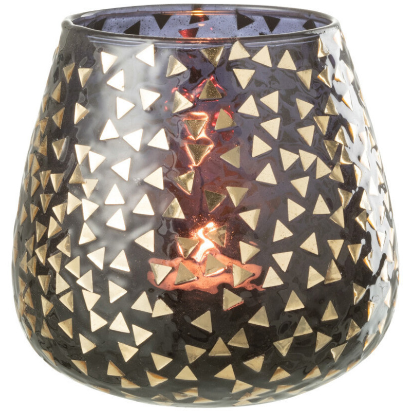 Photophore en verre noir motif Triangles dorés 11 cm - 3