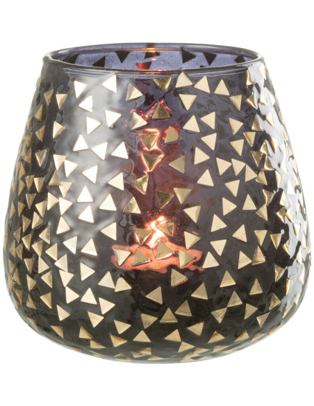 Photophore en verre noir motif Triangles dorés 11 cm - 3