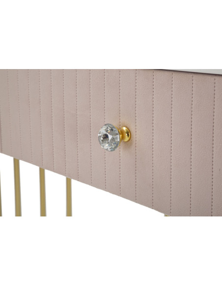 Console moderne Arrondie 1 tiroir en Velours Rose Métal Doré Bois de pin Blanc Effet marbre Montpellier 