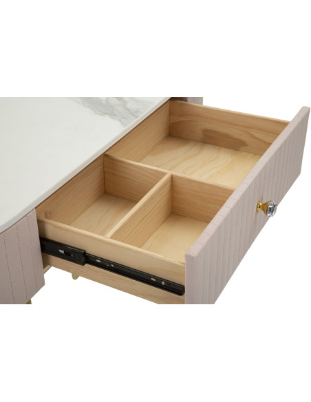 Console moderne Arrondie 1 tiroir en Velours Rose Métal Doré Bois de pin Blanc Effet marbre Montpellier 