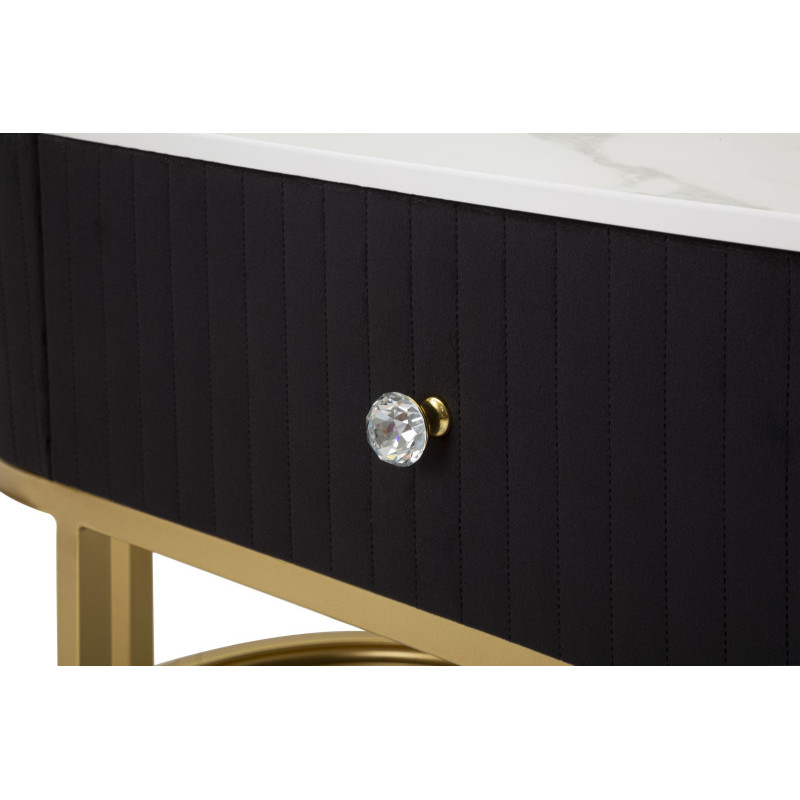 Meuble tv moderne 2 tiroirs en Velours Noir Métal Doré Bois Blanc Effet marbre Montpellier 