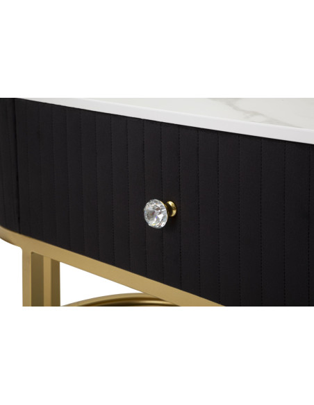 Meuble tv moderne 2 tiroirs en Velours Noir Métal Doré Bois Blanc Effet marbre Montpellier 