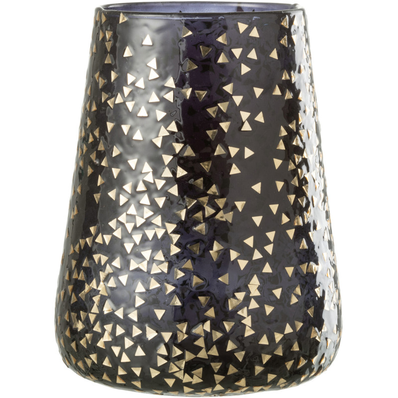 Photophore XL en verre noir motif Triangles dorés H23 cm - 1