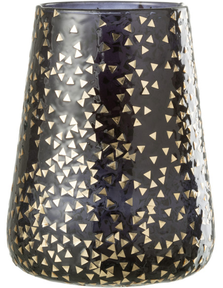 Photophore XL en verre noir motif Triangles dorés H23 cm - 1