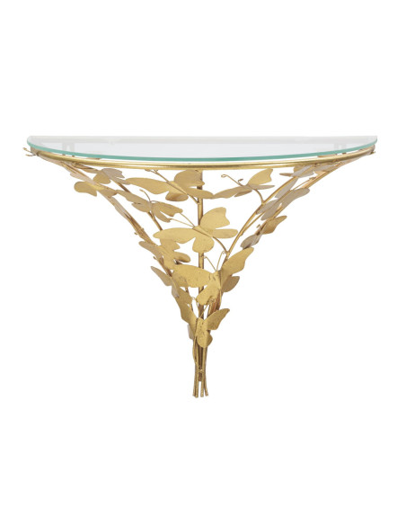 Console murale originale Papillons Demi lune en Métal Doré Verre Butterflies 