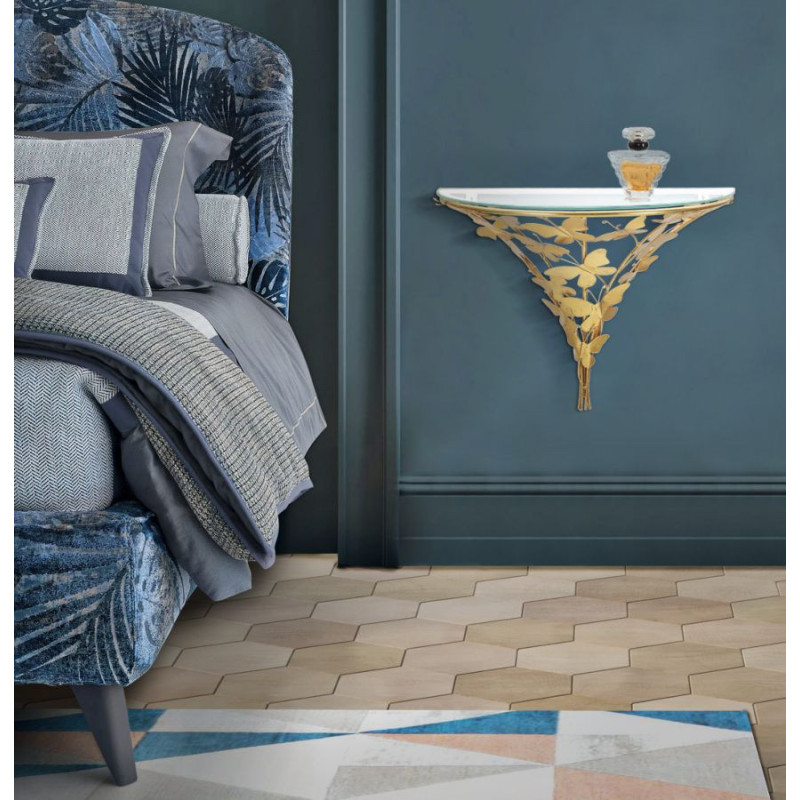 Console murale originale Papillons Demi lune en Métal Doré Verre Butterflies 