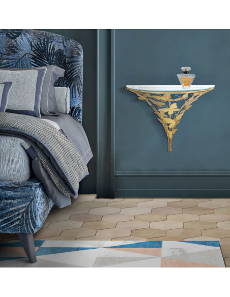 Console murale originale Papillons Demi lune en Métal Doré Verre Butterflies 