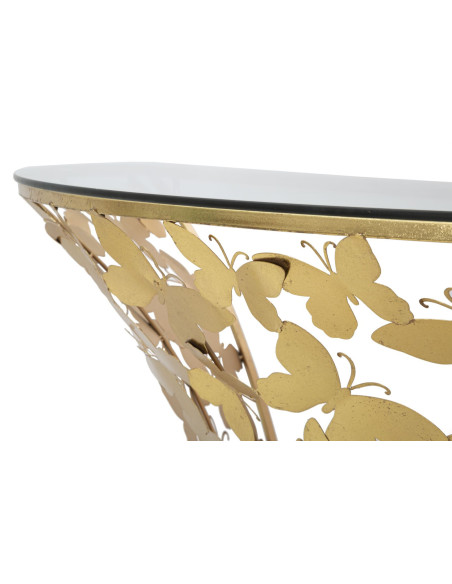 Console murale originale Papillons Demi lune en Métal Doré Verre Butterflies 