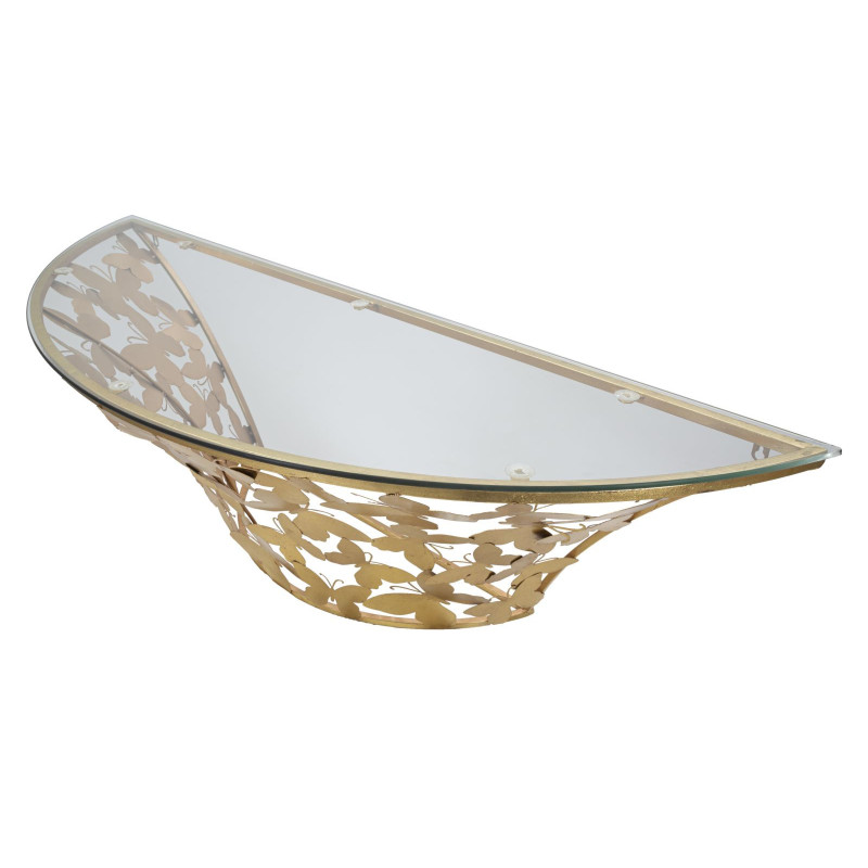Console murale originale Papillons Demi lune en Métal Doré Verre Butterflies 
