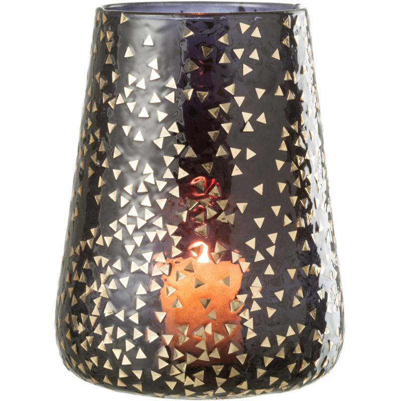 Photophore XL en verre noir motif Triangles dorés H23 cm - 3