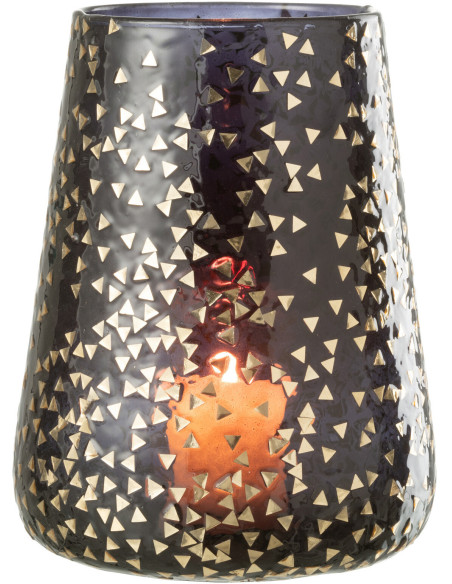 Photophore XL en verre noir motif Triangles dorés H23 cm - 3