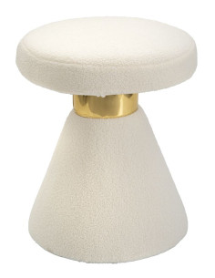 Table d'appoint moderne Ronde en Tissu Blanc crème Bouclette Métal Doré Iceland 