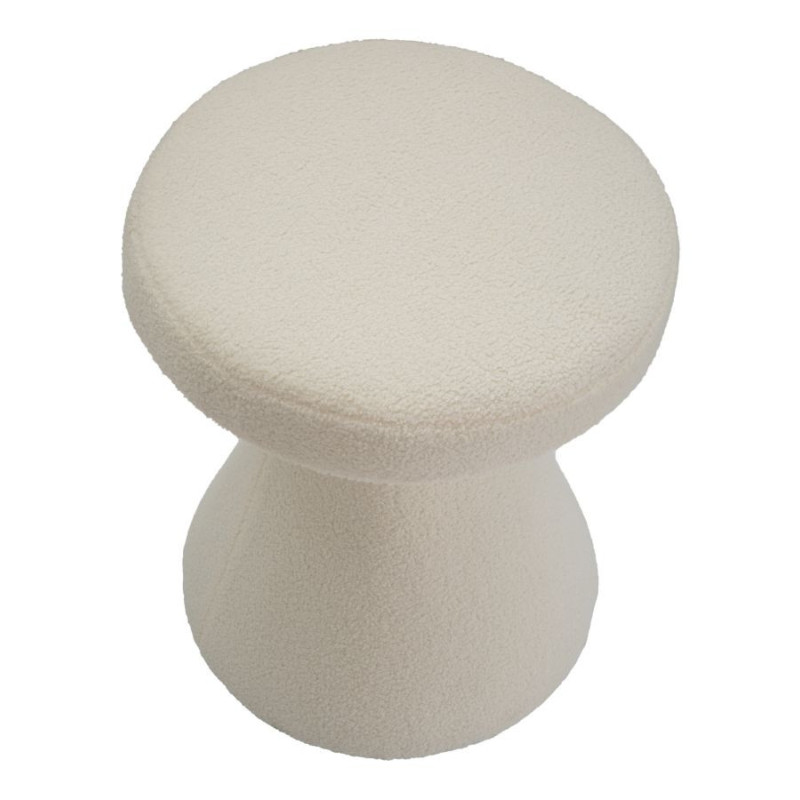 Table d'appoint moderne Ronde en Tissu Blanc crème Bouclette Métal Doré Iceland 