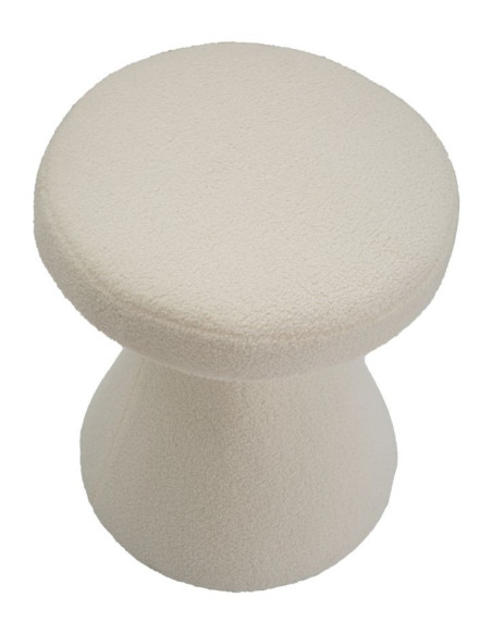 Table d'appoint moderne Ronde en Tissu Blanc crème Bouclette Métal Doré Iceland 