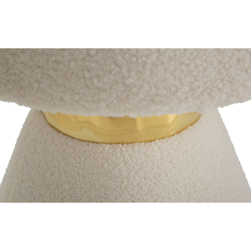 Table d'appoint moderne Ronde en Tissu Blanc crème Bouclette Métal Doré Iceland 