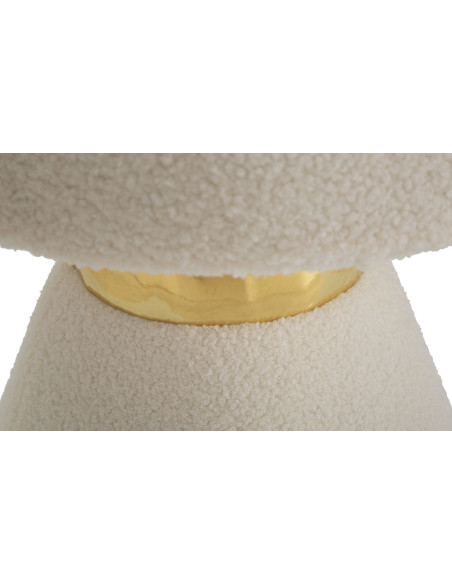 Table d'appoint moderne Ronde en Tissu Blanc crème Bouclette Métal Doré Iceland 