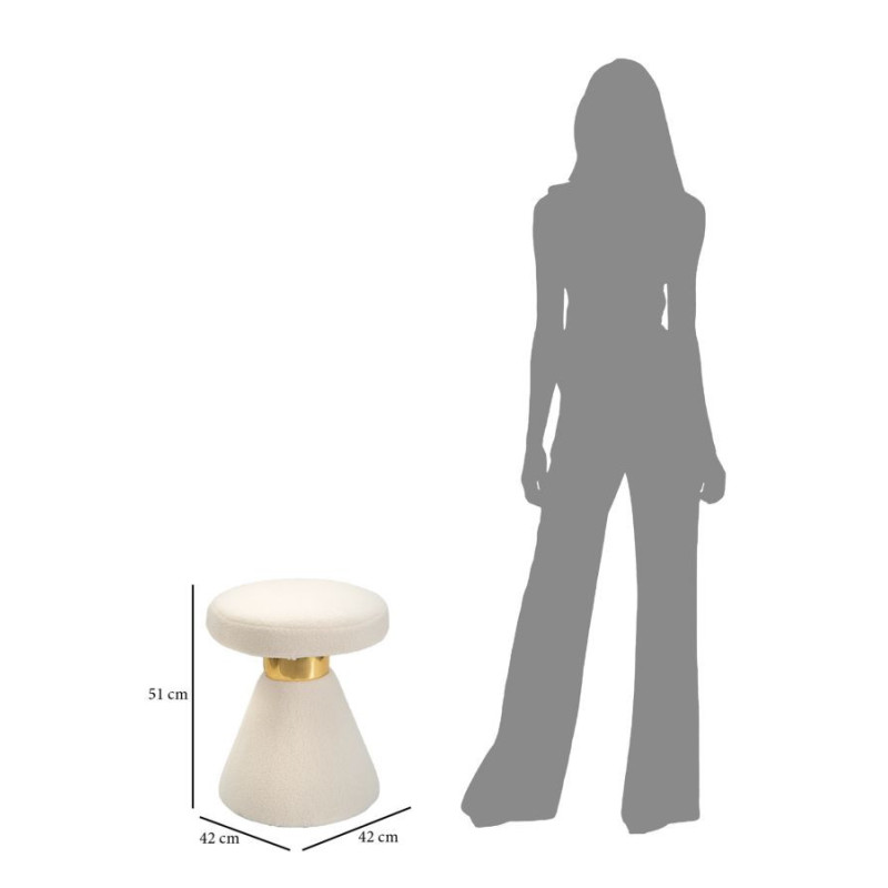 Table d'appoint moderne Ronde en Tissu Blanc crème Bouclette Métal Doré Iceland 