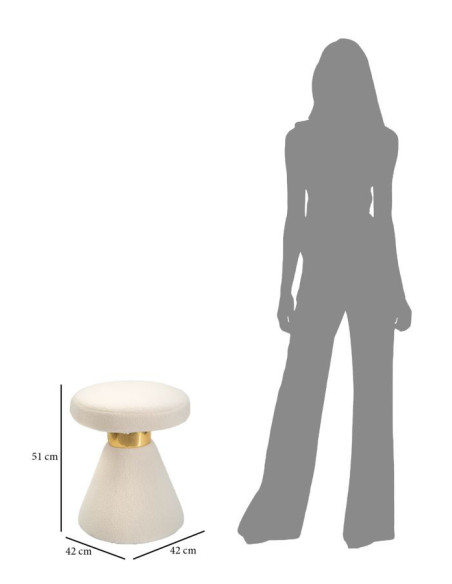 Table d'appoint moderne Ronde en Tissu Blanc crème Bouclette Métal Doré Iceland 